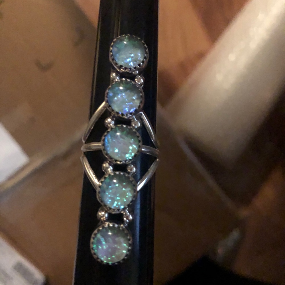 M&S iridescent opal 5 sterling silver stacker